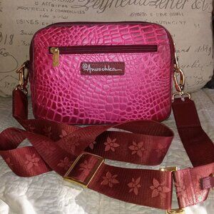 Anuschka Berry Hand painted Twin Top Leather Crossbody